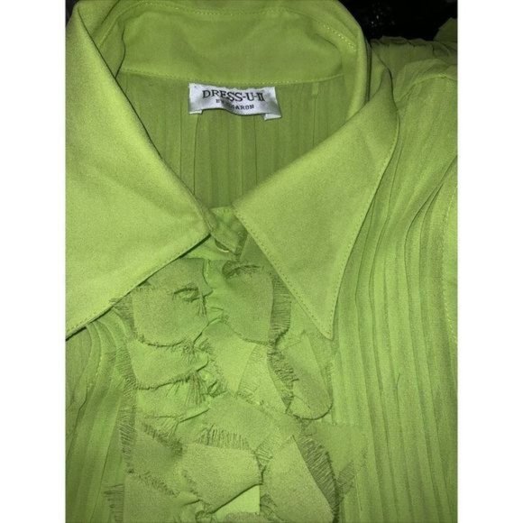 Dress U II by Sharon Blouse Flutter Button Front Accordion Pleat Neon Green 1X - Picture 4 of 5